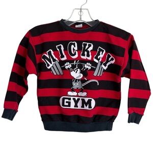Mickey Mouse Gym Crewneck Sweater Red and Black Stripes One Size Unisex Vintage